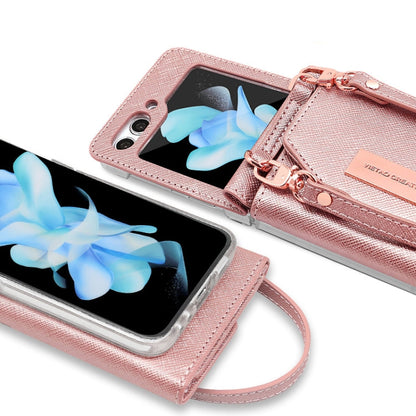 For Samsung Galaxy Z Flip5 VIETAO Portable Wallet Foldable PU Phone Case(Rose Gold)