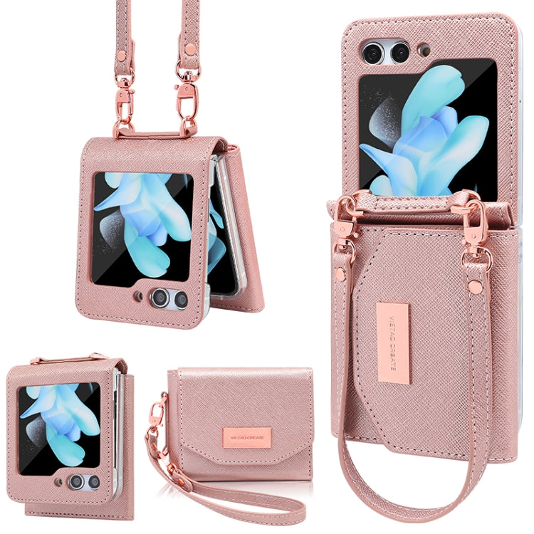 For Samsung Galaxy Z Flip5 VIETAO Portable Wallet Foldable PU Phone Case(Rose Gold)
