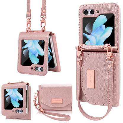 For Samsung Galaxy Z Flip5 VIETAO Portable Wallet Foldable PU Phone Case(Rose Gold)