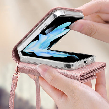 For Samsung Galaxy Z Flip5 VIETAO Portable Wallet Foldable PU Phone Case(Rose Gold)