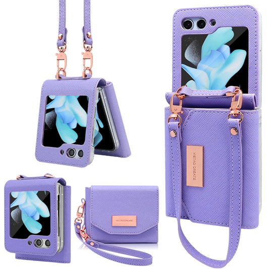 For Samsung Galaxy Z Flip5 VIETAO Portable Wallet Foldable PU Phone Case(Purple)