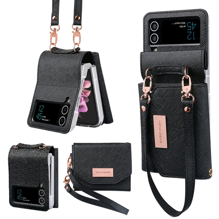 For Samsung Galaxy Z Flip3 5G VIETAO Portable Wallet Foldable PU Phone Case(Black)