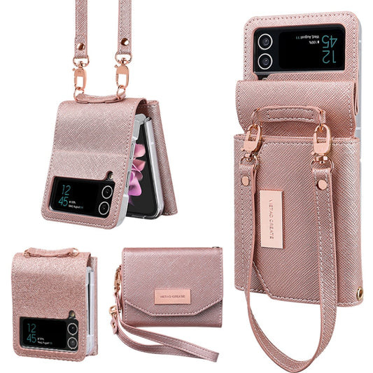 For Samsung Galaxy Z Flip3 5G VIETAO Portable Wallet Foldable PU Phone Case(Rose Gold)