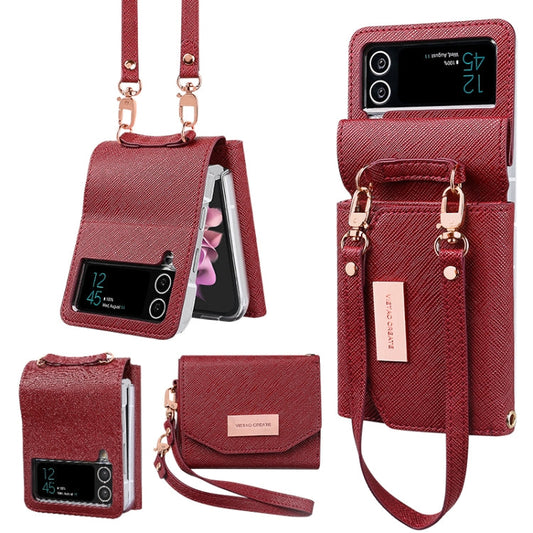For Samsung Galaxy Z Flip3 5G VIETAO Portable Wallet Foldable PU Phone Case(Red)