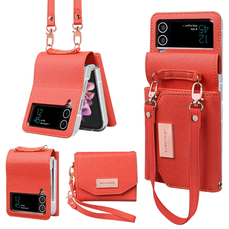 For Samsung Galaxy Z Flip3 5G VIETAO Portable Wallet Foldable PU Phone Case(Orange)