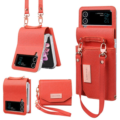 For Samsung Galaxy Z Flip3 5G VIETAO Portable Wallet Foldable PU Phone Case(Orange)