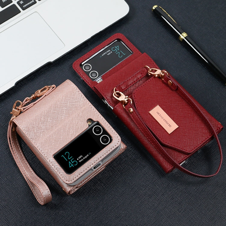 For Samsung Galaxy Z Flip3 5G VIETAO Portable Wallet Foldable PU Phone Case(Orange)