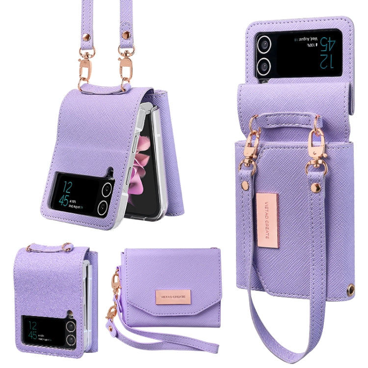 For Samsung Galaxy Z Flip3 5G VIETAO Portable Wallet Foldable PU Phone Case(Purple)