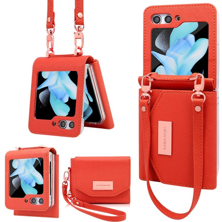 For Samsung Galaxy Z Flip6 / Flip7 FE VIETAO Portable Wallet Foldable PU Phone Case(Orange)