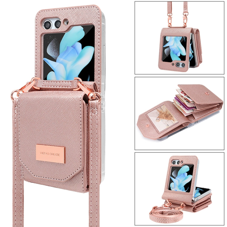 For Samsung Galaxy Z Flip6 / Flip7 FE VIETAO Portable Organ Style Wallet PU Phone Case(Rose Gold)