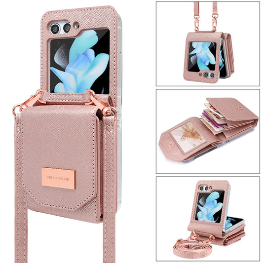 For Samsung Galaxy Z Flip6 / Flip7 FE VIETAO Portable Organ Style Wallet PU Phone Case(Rose Gold)