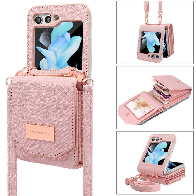 For Samsung Galaxy Z Flip5 VIETAO Portable Organ Style Wallet PU Phone Case(Pink)