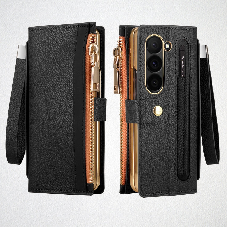 For Samsung Galaxy Z Fold6 VIETAO RFID Wallet Leather Phone Case with Wrist Strap(Black)