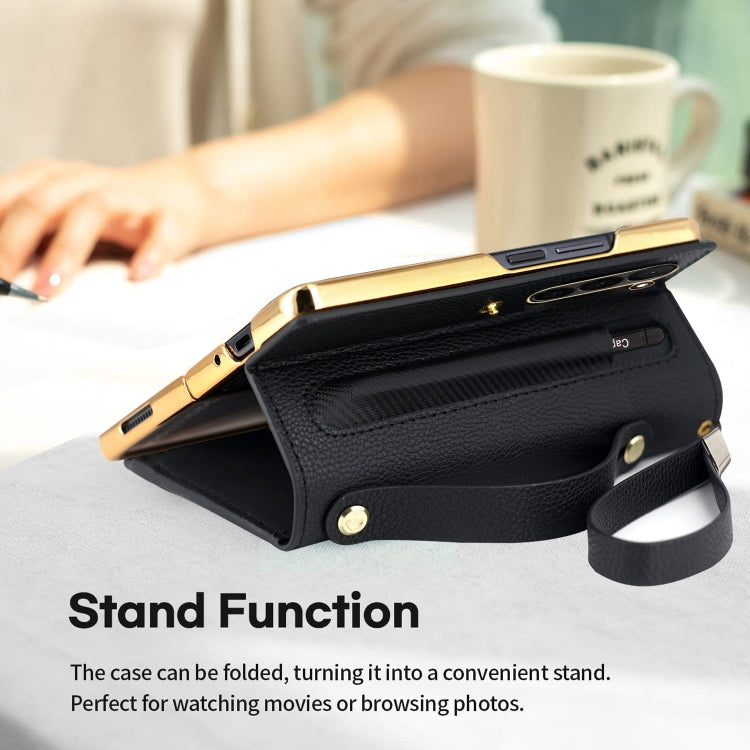 For Samsung Galaxy Z Fold6 VIETAO RFID Wallet Leather Phone Case with Wrist Strap(Black)