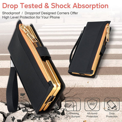 For Samsung Galaxy Z Fold6 VIETAO RFID Wallet Leather Phone Case with Wrist Strap(Blue)