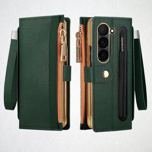For Samsung Galaxy Z Fold5 VIETAO RFID Wallet Leather Phone Case with Wrist Strap(Green)