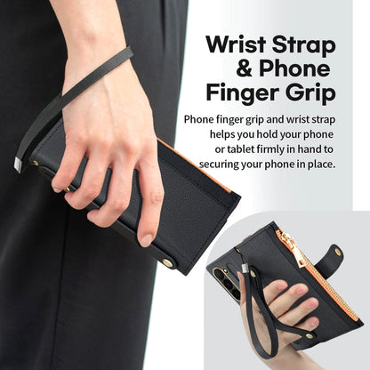 For Samsung Galaxy Z Fold5 VIETAO RFID Wallet Leather Phone Case with Wrist Strap(Brown)