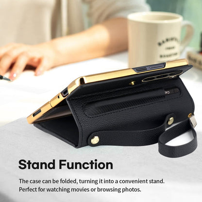 For Samsung Galaxy Z Fold5 VIETAO RFID Wallet Leather Phone Case with Wrist Strap(Brown)