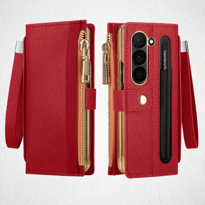 For Samsung Galaxy Z Fold5 VIETAO RFID Wallet Leather Phone Case with Wrist Strap(Red)