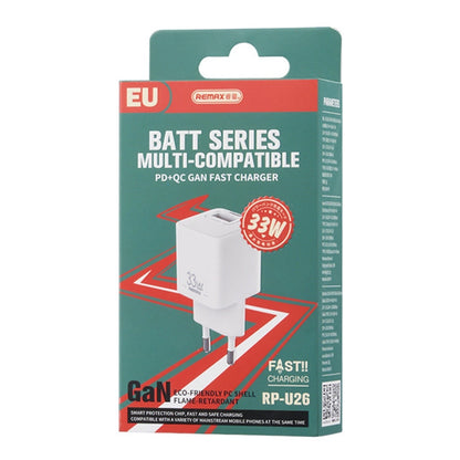 REMAX RP-U26 33W USB+USB-C / Type-C GaN Fast Charging Charger, Specification:EU Plug(White)