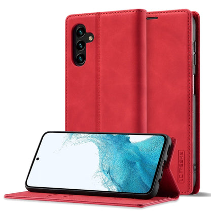 Pour Samsung Galaxy S24 FE 5G LC.IMEEKE Étui de téléphone en cuir microfibre à forte magnétisation (rouge)