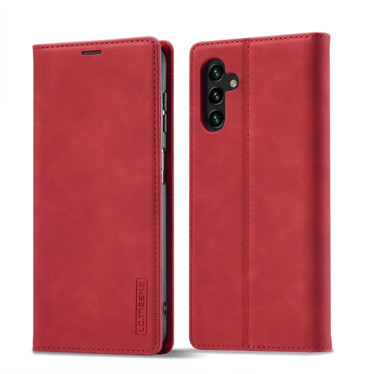 Pour Samsung Galaxy S24 FE 5G LC.IMEEKE Étui de téléphone en cuir microfibre à forte magnétisation (rouge)