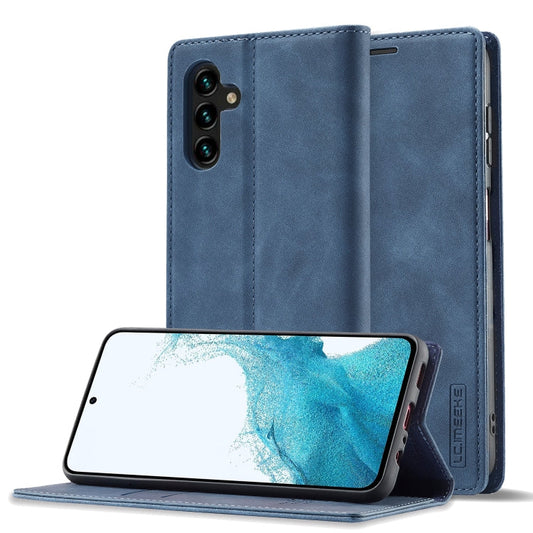 Pour Samsung Galaxy S24 FE 5G LC.IMEEKE Étui de téléphone en cuir microfibre à fort magnétisme (Bleu)