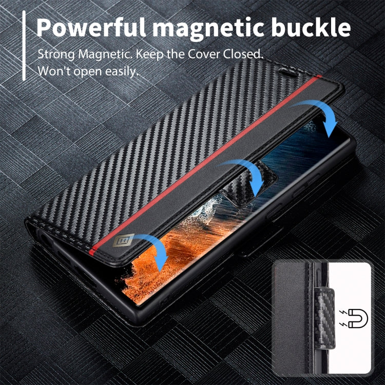 For Samsung Galaxy S25 Ultra 5G LC.IMEEKE Carbon Fiber Leather Phone Case(Vertical Black)