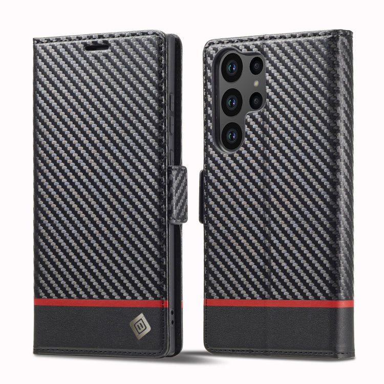 For Samsung Galaxy S25 Ultra 5G LC.IMEEKE Carbon Fiber Leather Phone Case(Horizontal Black)
