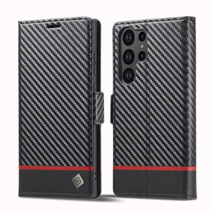 For Samsung Galaxy S25 Ultra 5G LC.IMEEKE Carbon Fiber Leather Phone Case(Horizontal Black)
