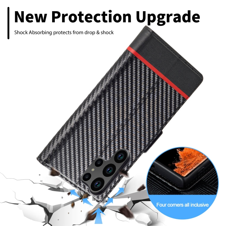 For Samsung Galaxy S25 Ultra 5G LC.IMEEKE Carbon Fiber Leather Phone Case(Horizontal Black)
