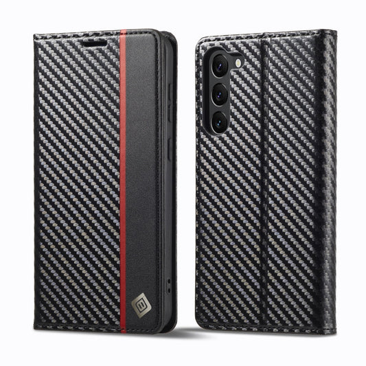 For Samsung Galaxy S25+ 5G LC.IMEEKE Carbon Fiber Leather Phone Case(Vertical Black)