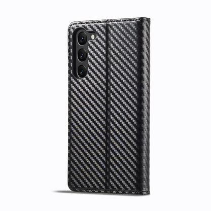 For Samsung Galaxy S25+ 5G LC.IMEEKE Carbon Fiber Leather Phone Case(Vertical Black)