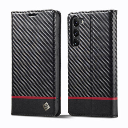 For Samsung Galaxy S25+ 5G LC.IMEEKE Carbon Fiber Leather Phone Case(Horizontal Black)