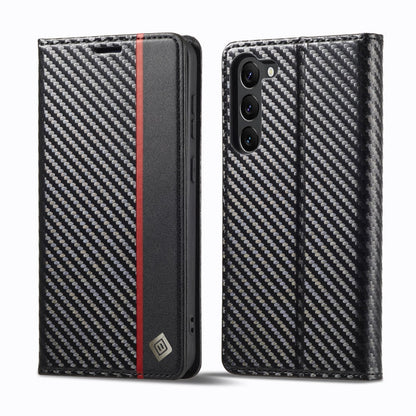 For Samsung Galaxy S25 5G LC.IMEEKE Carbon Fiber Leather Phone Case(Vertical Black)