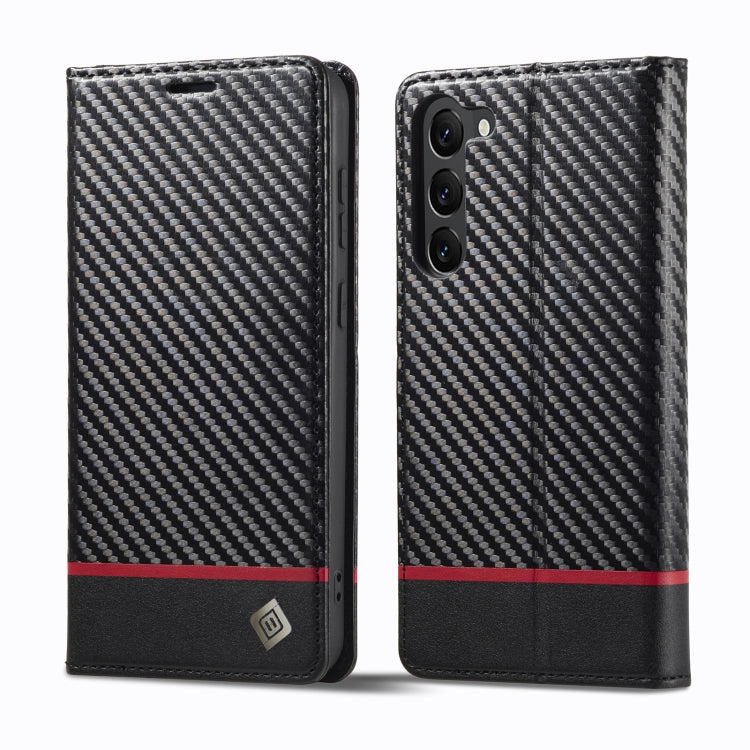 For Samsung Galaxy S25 5G LC.IMEEKE Carbon Fiber Leather Phone Case(Horizontal Black)