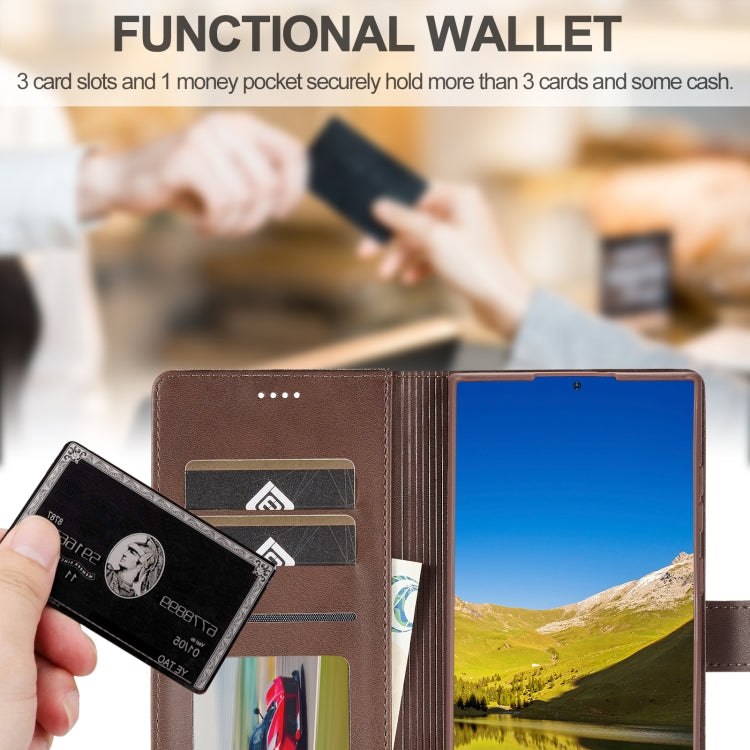 For Samsung Galaxy S25 Ultra 5G LC.IMEEKE Calf Texture Leather Phone Case(Coffee)