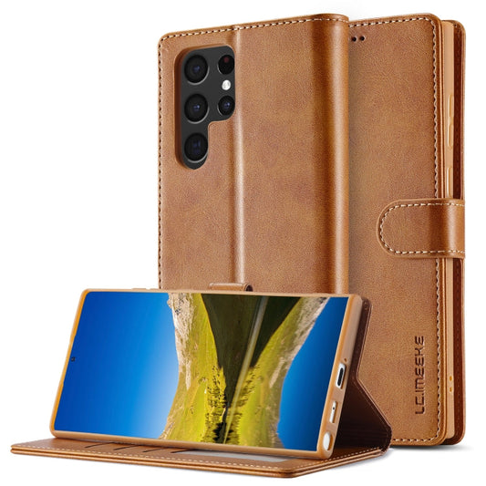 For Samsung Galaxy S25 Ultra 5G LC.IMEEKE Calf Texture Leather Phone Case(Brown)