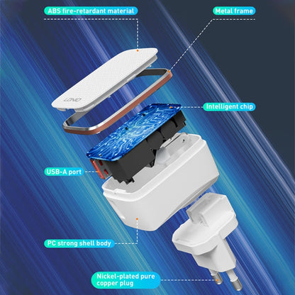 LDNIO A1204Q QC3.0 18W USB Fast Charger with 1m USB to 8 Pin Cable, Plug Type:UK Plug(White Gold)