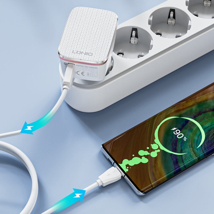 LDNIO A1204Q QC3.0 18W USB Fast Charger with 1m USB to 8 Pin Cable, Plug Type:UK Plug(White Gold)