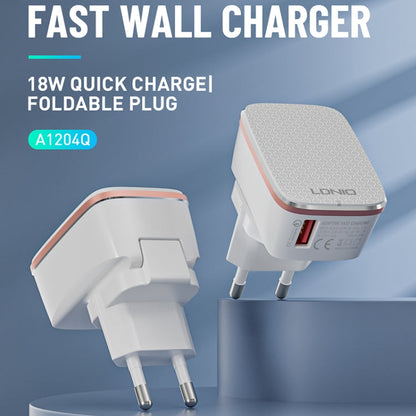LDNIO A1204Q QC3.0 18W USB Fast Charger with 1m USB to Micro USB Cable, Plug Type:UK Plug(White Gold)