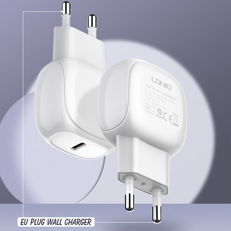 LDNIO A1206C PD27W USB-C / Type-C Fast Charger with 1m 8 Pin Cable, Plug Type:EU Plug(White)