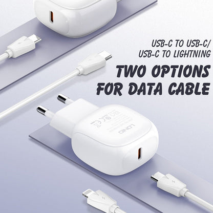 LDNIO A1206C PD27W USB-C / Type-C Fast Charger with 1m 8 Pin Cable, Plug Type:EU Plug(White)