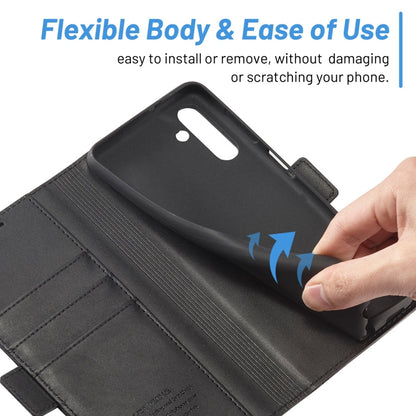 Pour Samsung Galaxy S24 FE 5G LC.IMEEKE Étui de téléphone en cuir avec fentes pour cartes et agréable au toucher (noir)