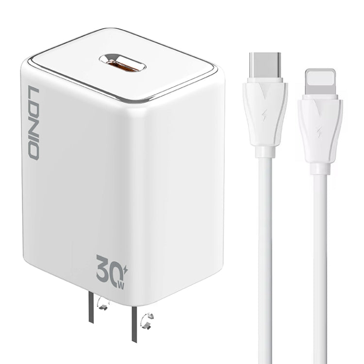 LDNIO A1508C PD30W USB-C / Type-C Fast Charger with 1m 8 Pin Cable(White)