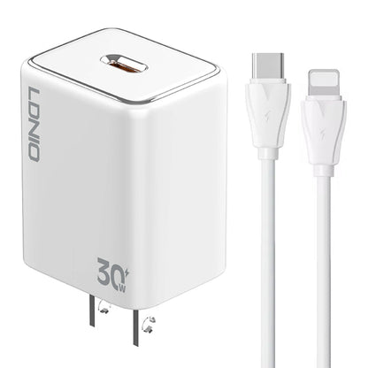 LDNIO A1508C PD30W USB-C / Type-C Fast Charger with 1m 8 Pin Cable(White)