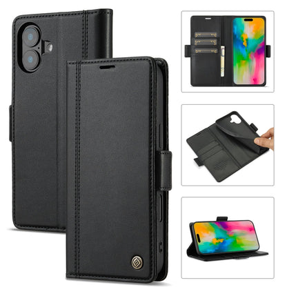 For iPhone 16 LC.IMEEKE Skin-friendly Card Slots Leather Phone Case(Black)