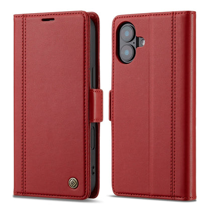 For iPhone 16 Plus LC.IMEEKE Skin-friendly Card Slots Leather Phone Case(Red)