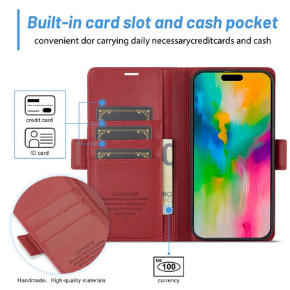 For iPhone 16 Plus LC.IMEEKE Skin-friendly Card Slots Leather Phone Case(Red)