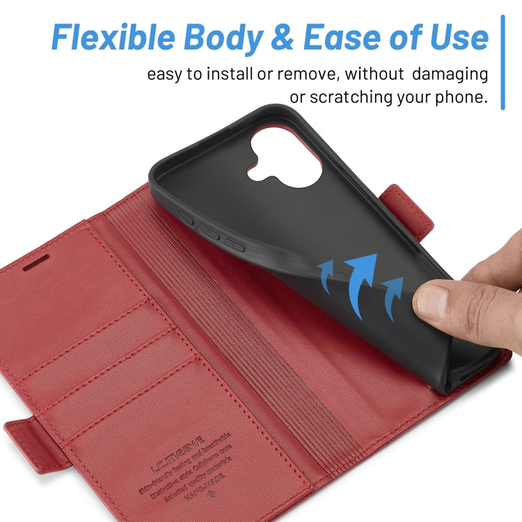 For iPhone 16 Plus LC.IMEEKE Skin-friendly Card Slots Leather Phone Case(Red)